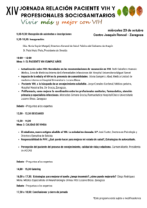 programa XIV Jornada relación paciente VIH y personal sociosanitario